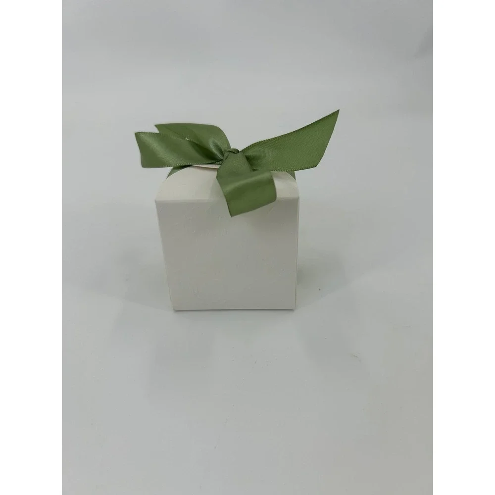 50 Pack White Especially For You Favor Boxes with‎ Green Ribbon 2.5 Inch